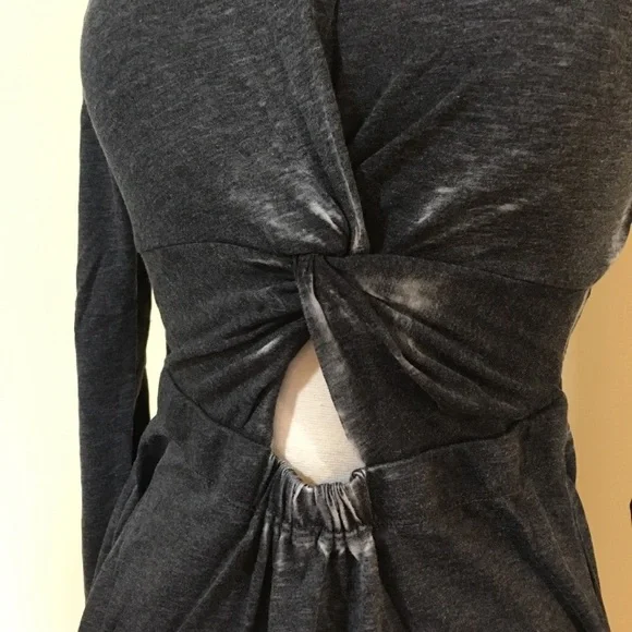 Twist Front Cut Out Long Sleeve Soft Knit Dress Charcoal Grey - Picture 6 of 7
